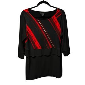 Eva Varro Black Red Abstract Print Side Slit Layered Tunic Top Womens XL